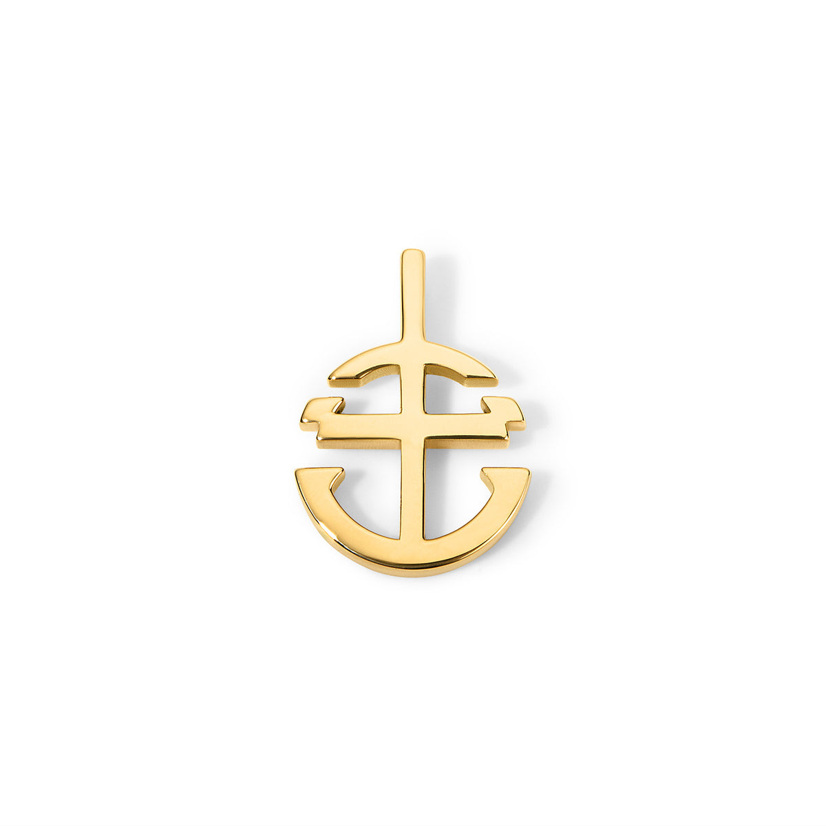 Core Anchor Pendant Solid 18K Yellow Gold rounded flat on white background