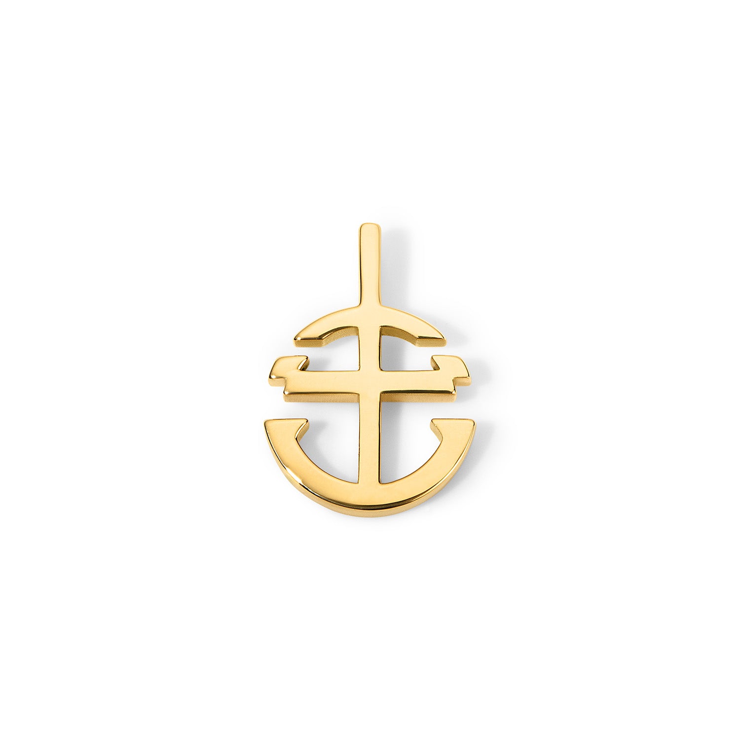 Core Anchor Pendant Solid 18K Yellow Gold rounded flat on white background