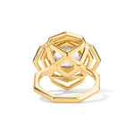Octagonal Rose Engagement Ring 18K Yellow Gold on white background angled showing under diamond detail
