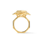 Octagonal Rose Engagement Ring 18K Yellow Gold on white background from the side showing octagonal band