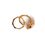 Octagonal Rose Engagement Ring and wedding band side view