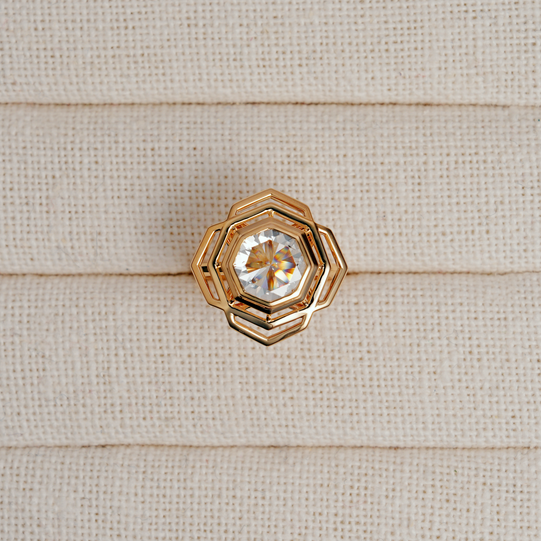 Octagonal Rose Engagement Ring linen ring holder