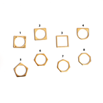 Ring bands all shapes square pentagon, hexagon, heptagon, octagon ring in 18k yellow gold on white background with numbers for each of 8 rings