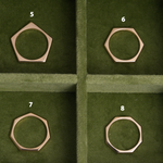 Ring Bands 18K yellow gold pentagon hexagon heptagon octagon wedding band on green velvet 4 numbers