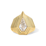 Ripple Diamond Ring 18K Yellow Gold ribbed band lab grown heptagon front
