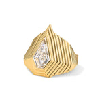 Ripple Diamond Ring 18K Yellow Gold ribbed band Heptagon front angle