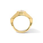 Ripple Diamond Ring 18K Yellow Gold ribbed band heptagon side through 