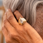 Ripple Diamond chunky thick pinky ring through gray hair waves