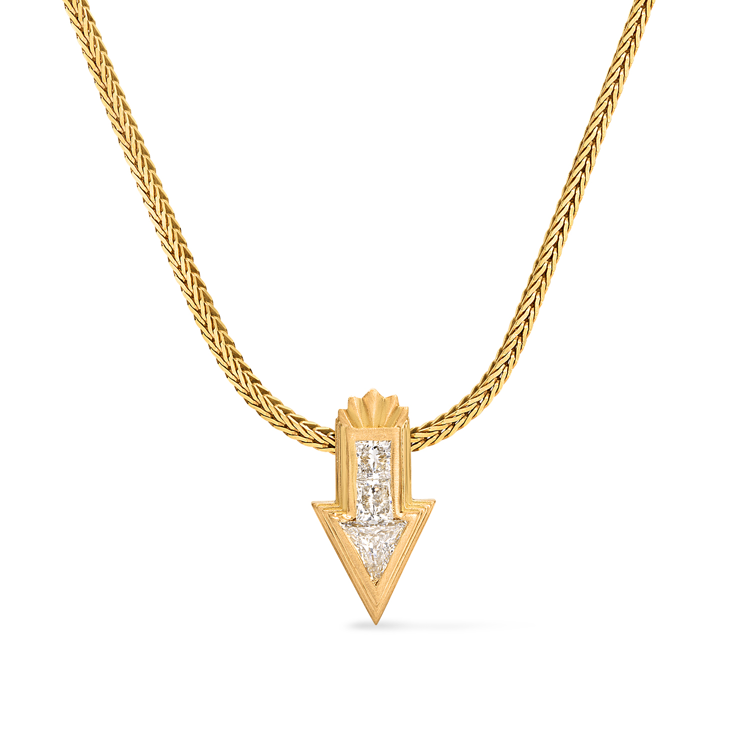 Siren Arrow Diamond Pendant Charm front hanging on white on wheat chain necklace