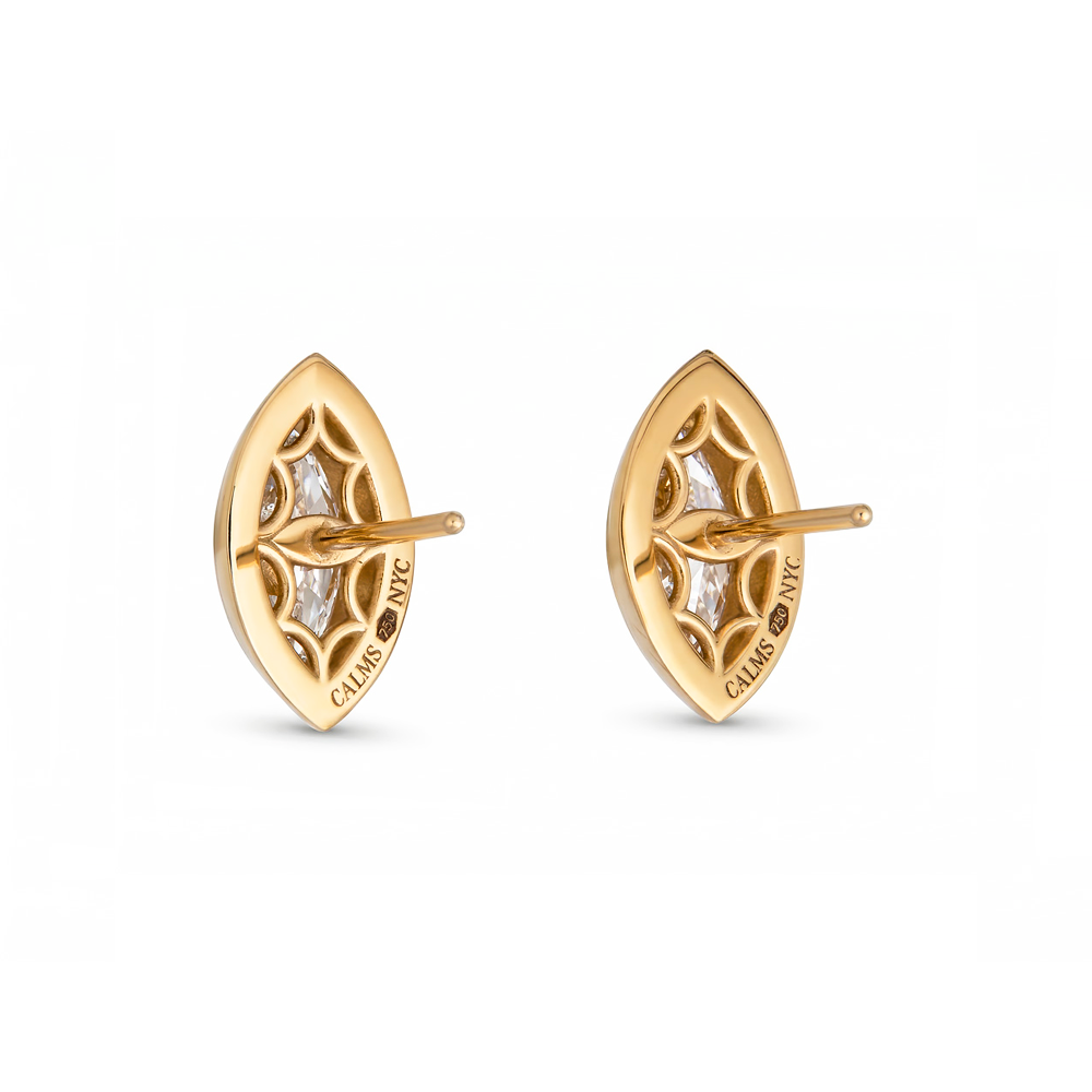 Sage Marquise Daimond Earrings floating on white background from back angle showing posts