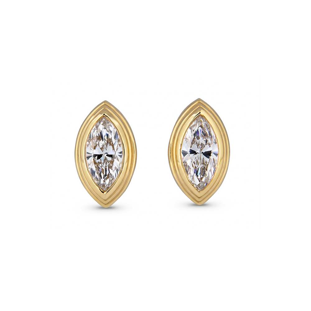 Sage Marquise Diamond Earrings floating on white background front yellow gold